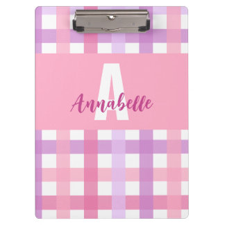 Porte-bloc Pink violet pastel Monogram En vichy Motif