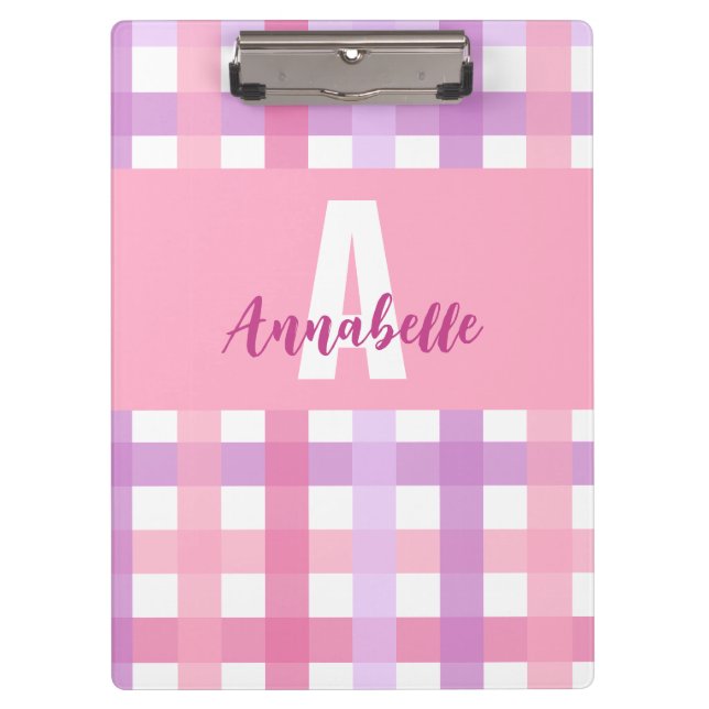 Porte-bloc Pink violet pastel Monogram En vichy Motif (Devant)