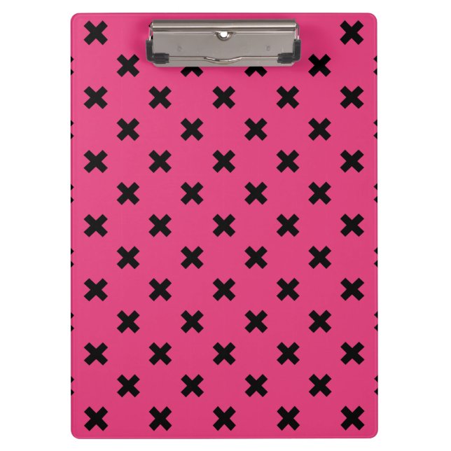 Porte-bloc Piqûres de croix noire sur fuchsia (Devant)