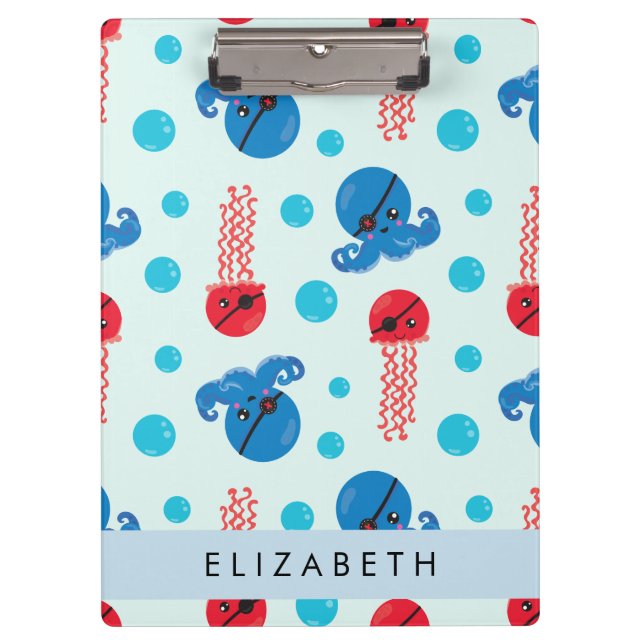 Porte-bloc Pirate Octopus, Pirate Jellfish, Mer, Votre Nom (Devant)