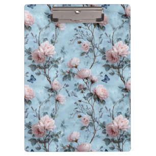 Porte-bloc Pivoines de printemps vintage sur fond bleu
