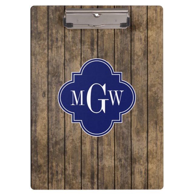 Porte-bloc Planches en bois rustique L #1 Quatrefeuilles Navy (Devant)
