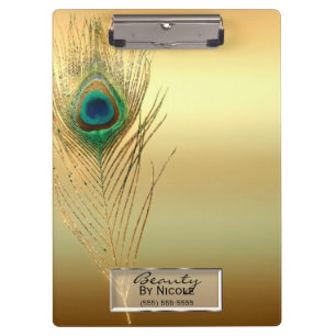Porte-bloc Plume de Paon Doré Élégant Glam Personnalisé