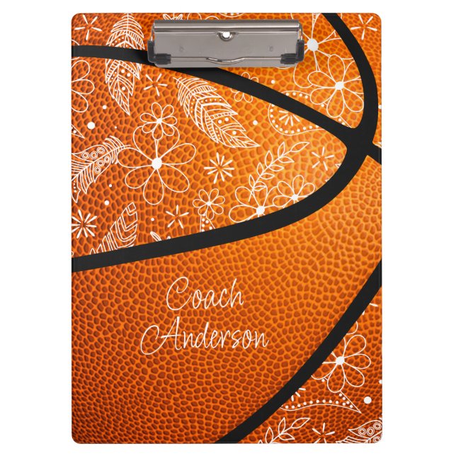 Porte-bloc plumes de doodle fleurs paisley basketball boho (Devant)