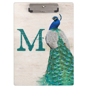 Porte-bloc Plumes d'oiseaux de paon Monogramme Carte d'écrêta