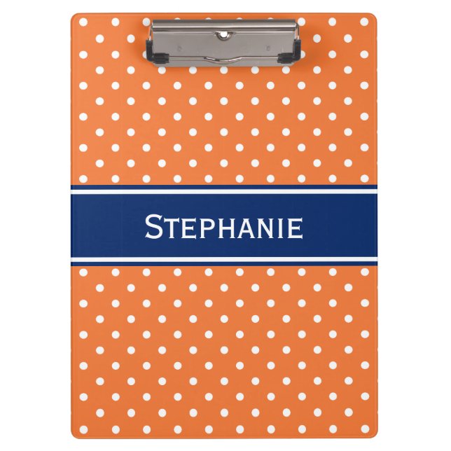 Porte-bloc Pointe Polka blanche orange avec Bleu Royal (Devant)