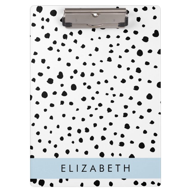 Porte-bloc Points dalmatiens, Spots, Noir et Blanc, Votre nom (Devant)
