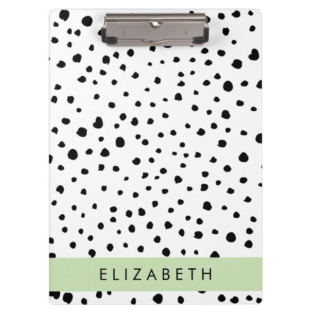 Porte-bloc Points dalmatiens, Spots, Noir et Blanc, Votre nom (Devant)