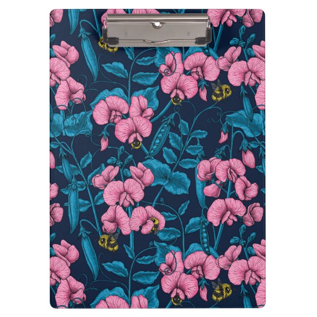 Porte-bloc Pois doux et bourdons, rose et bleu (Devant)