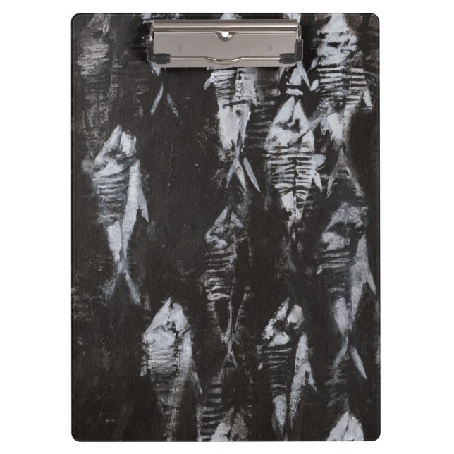 Porte-bloc Poisson blanc fossile sur Arrière - plan noir (Devant)