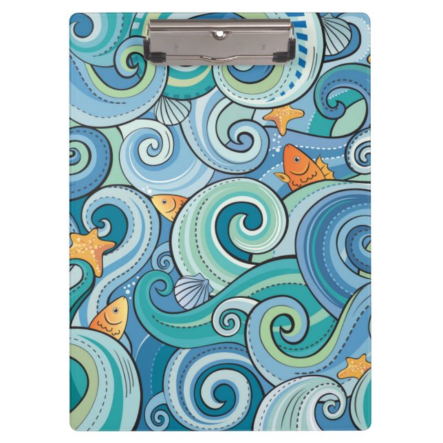 Porte-bloc Poissons parmi le motif de vagues (Devant)
