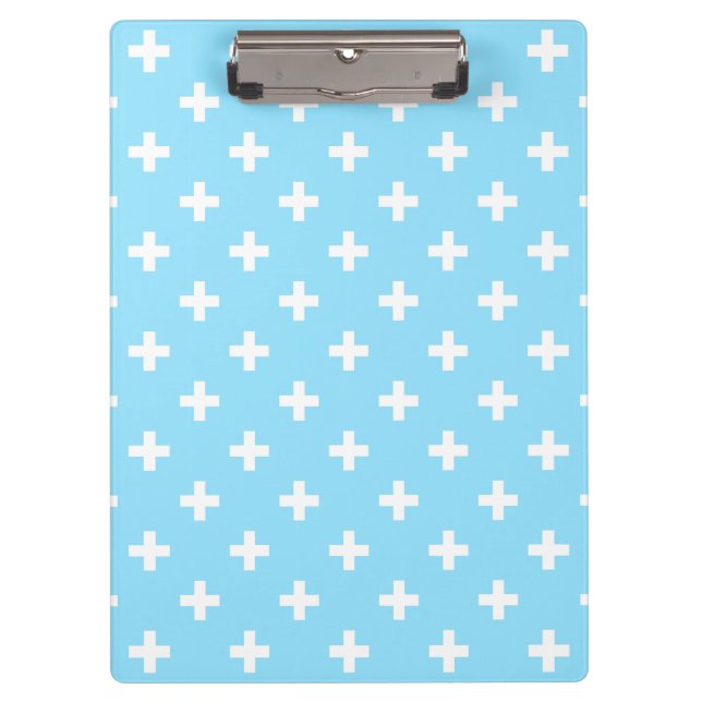 Porte-bloc Polka blanche croise sur bleu bébé (Devant)