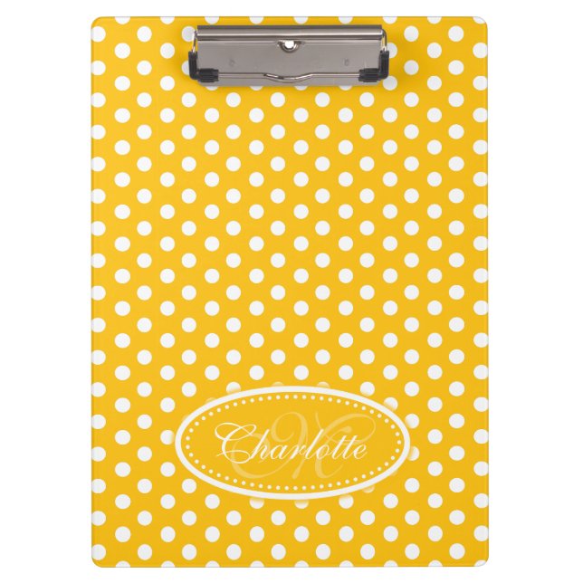 Porte-bloc Polka point jaune nom personnalisé et porte - bloc (Devant)
