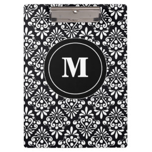 Porte-bloc Porte - bloc blanc noir de monogramme de damassé