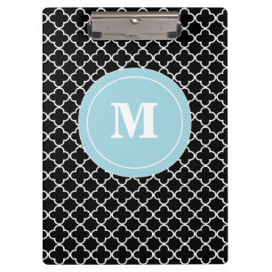 Porte-bloc Porte - bloc bleu noir de monogramme de Quatrefoil