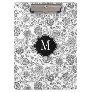 Porte-bloc Porte - bloc floral noir et blanc de monogramme