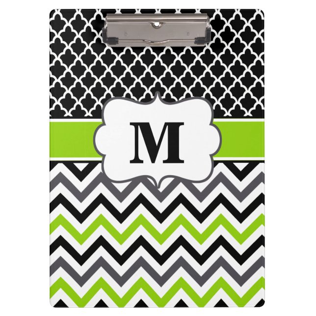 Porte-bloc Porte - bloc noir de monogramme de Chevron de vert (Devant)