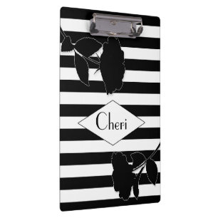 Porte-bloc Porte - bloc noir et blanc de rayure - fleurs/nom