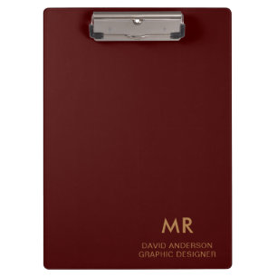 Porte-bloc Porte-bloc-notes rouge avec monogramme de nom doré