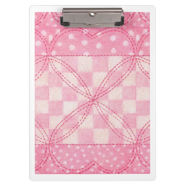 PORTE-BLOC PORTE - BLOC QUILT COEUR ROSE (Devant)
