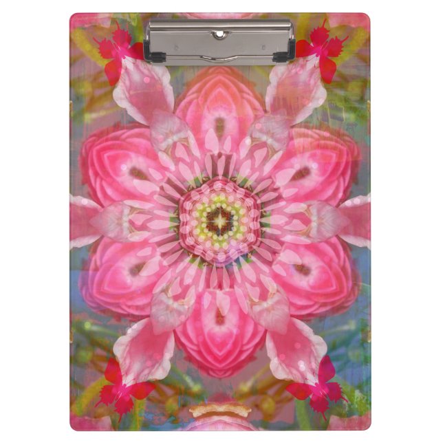 Porte-bloc Porte - bloc rose de mandala de papillon de fleur (Devant)