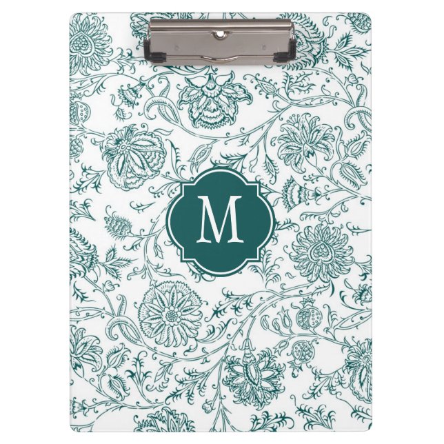 Porte-bloc Porte - bloc turquoise et blanc de monogramme flor (Devant)