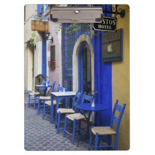 Porte-bloc Porte colorée bleue et revêtement d'un vieil hôtel