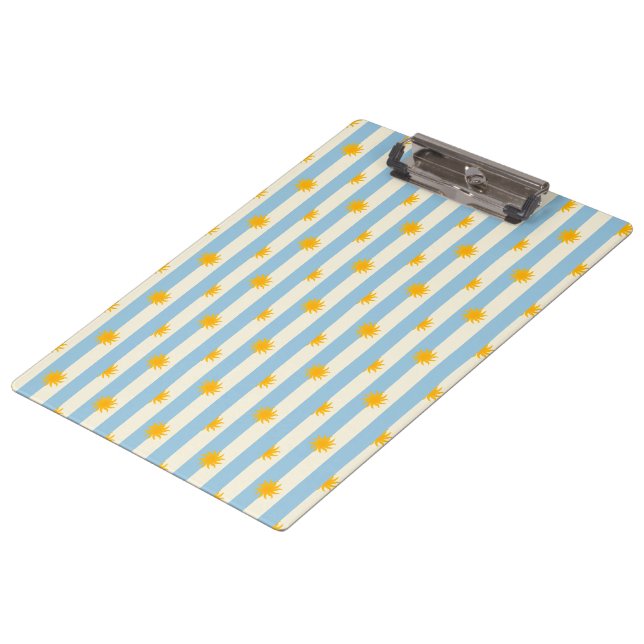 Porte-bloc Porte-documents bleu crème rayé soleil levant doré (Incliné)