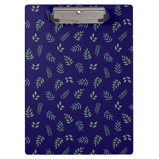 Porte-bloc Porte-documents bleu foncé avec motif de feuille é (Devant)