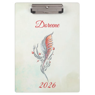 Porte-bloc Porte-documents floral à plumes élégant aquarelle