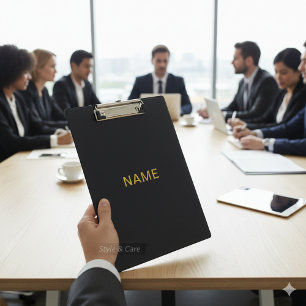 Porte-bloc Porte-documents noir moderne avec nom personnalisé