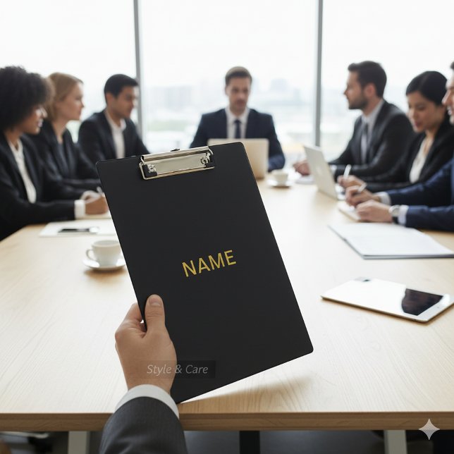 Porte-bloc Porte-documents noir moderne avec nom personnalisé (Modern Black Clipboard with Personalized Name Design)