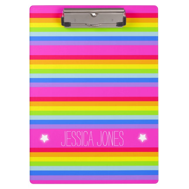 Porte-bloc Porte-nom rayures arc-en-ciel rose nom complet pou (Devant)