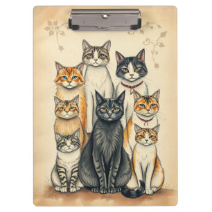 Porte-bloc Portrait de famille de chats d'inspiration vintage