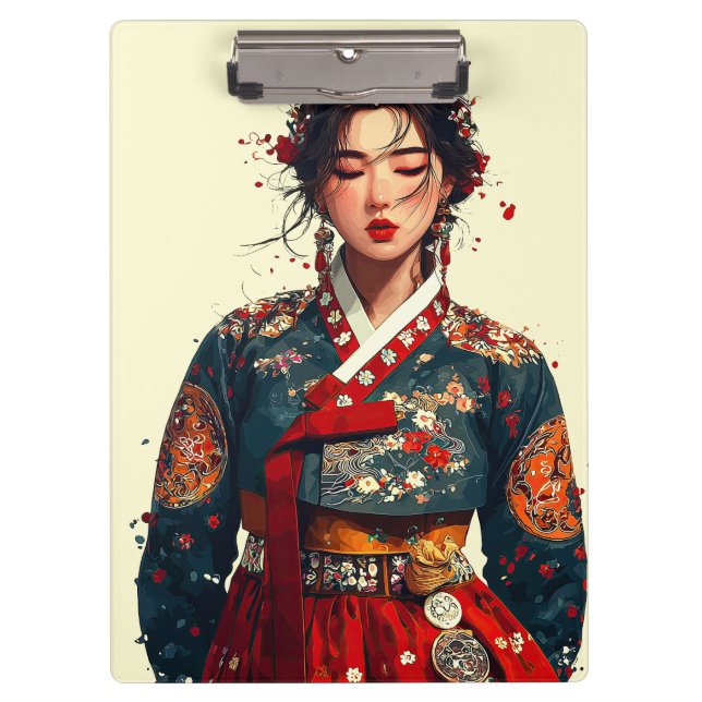 Porte-bloc Portrait de femme coréenne moderne en Hanbok  (Devant)