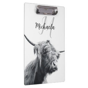 Porte-bloc Portrait de vache Highland premier monogramme noir