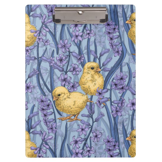 Porte-bloc Poulets et hyacinthes bleu ciel (Devant)