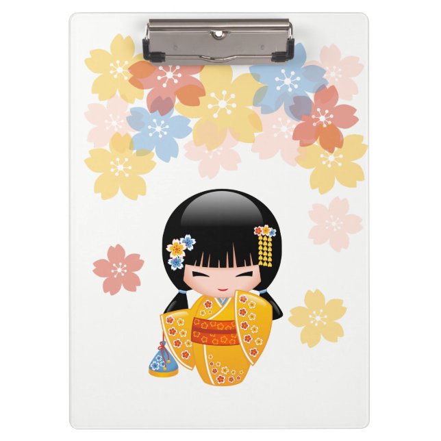 Porte-bloc Poupée d'été Kokeshi - Kimono Jaune Geisha Girl (Devant)