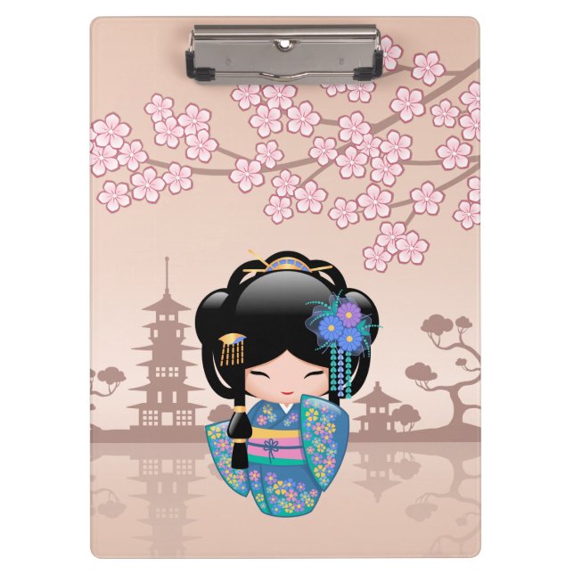 Porte-bloc Poupée Keiko Kokeshi - Blue Kimono Geisha Girl (Devant)