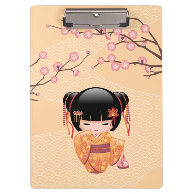 Porte-bloc Poupée Ume Kokeshi - Japonaise Pêche Geisha Girl (Devant)