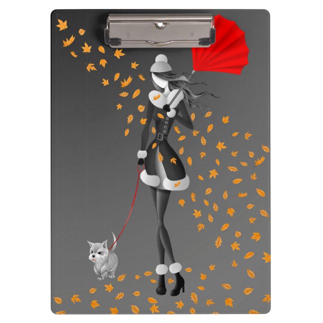 Porte-bloc Promeneur de chien Feuilles d'automne Gris  (Devant)