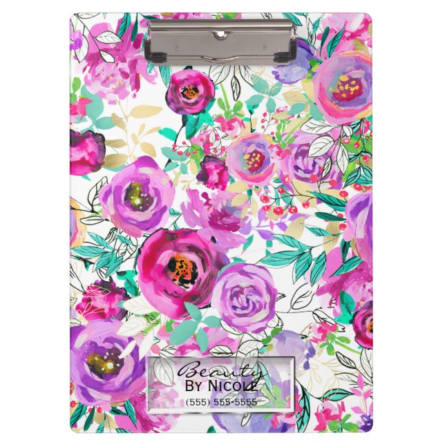 Porte-bloc Purple rose brillant Floral moderne Personnalisé (Devant)