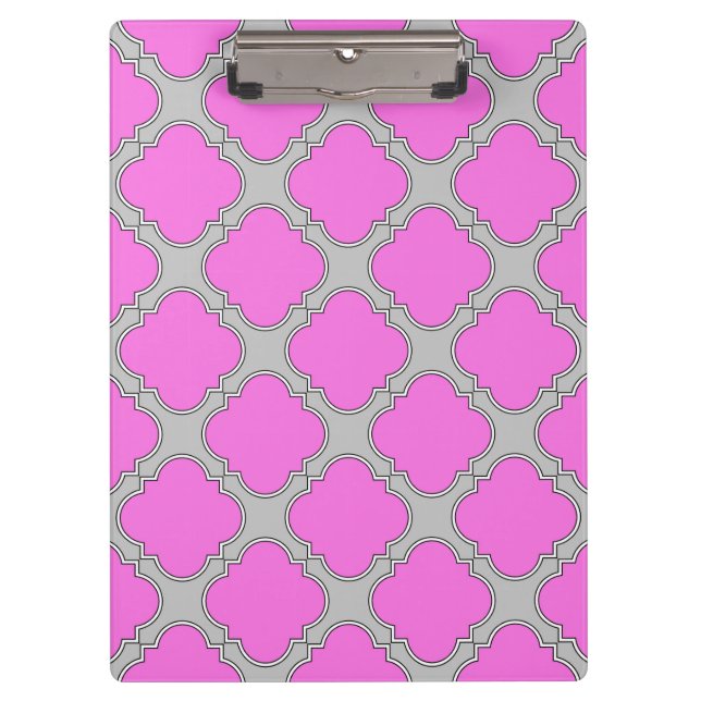 Porte-bloc Quatrefoil rose et gris (Devant)