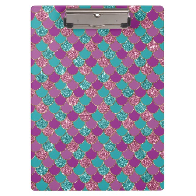 Porte-bloc Queue de Sirène Bleue Violette Brillante à Écaille (Devant)