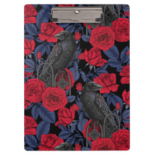 Porte-bloc Ravages et roses avec des feuilles bleu foncé
