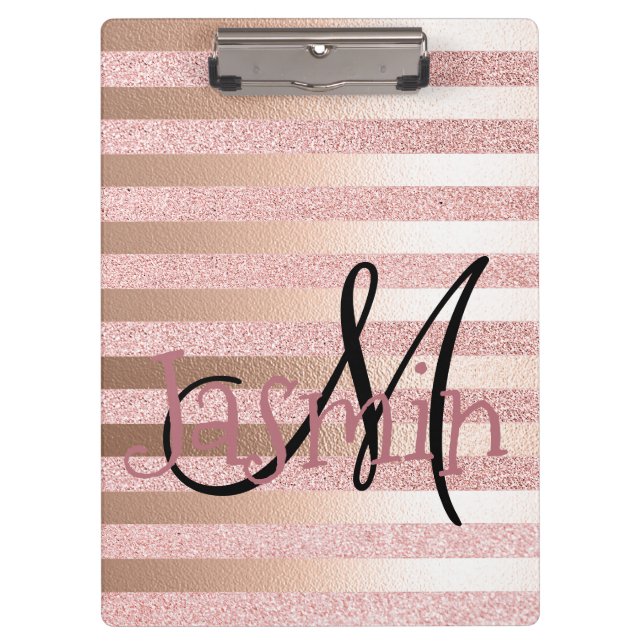 Porte-bloc Rayures roses de feuille d'or de Glitter& de Faux (Devant)