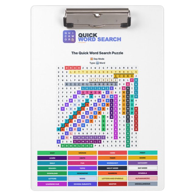 Porte-bloc Recherche de mots rapide Puzzle Presse-papiers Mod (Devant)