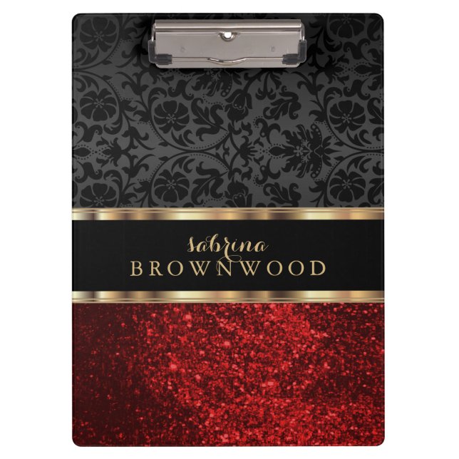 Porte-bloc Red Glitter and Black Damask (Devant)