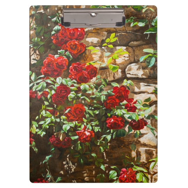 Porte-bloc Red Roses Against a Stone Wall (Devant)