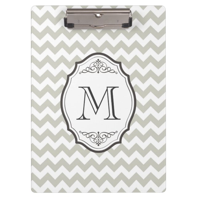 Porte-bloc Rétro monogramme gris de Chevron avec le cadre (Devant)